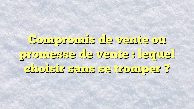 Compromis de vente ou promesse de vente : lequel choisir sans se tromper ?